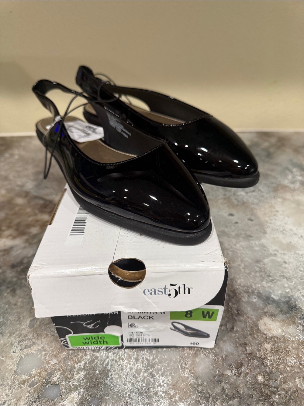 East 5th Glossy Black Patent Pointed Slingback Flats